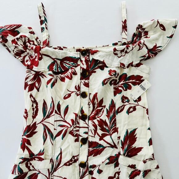 Anthropologie Oahu Linen Maxi Dress Cream Red Floral Size 12 NEW Boho Beach - Picture 2 of 11